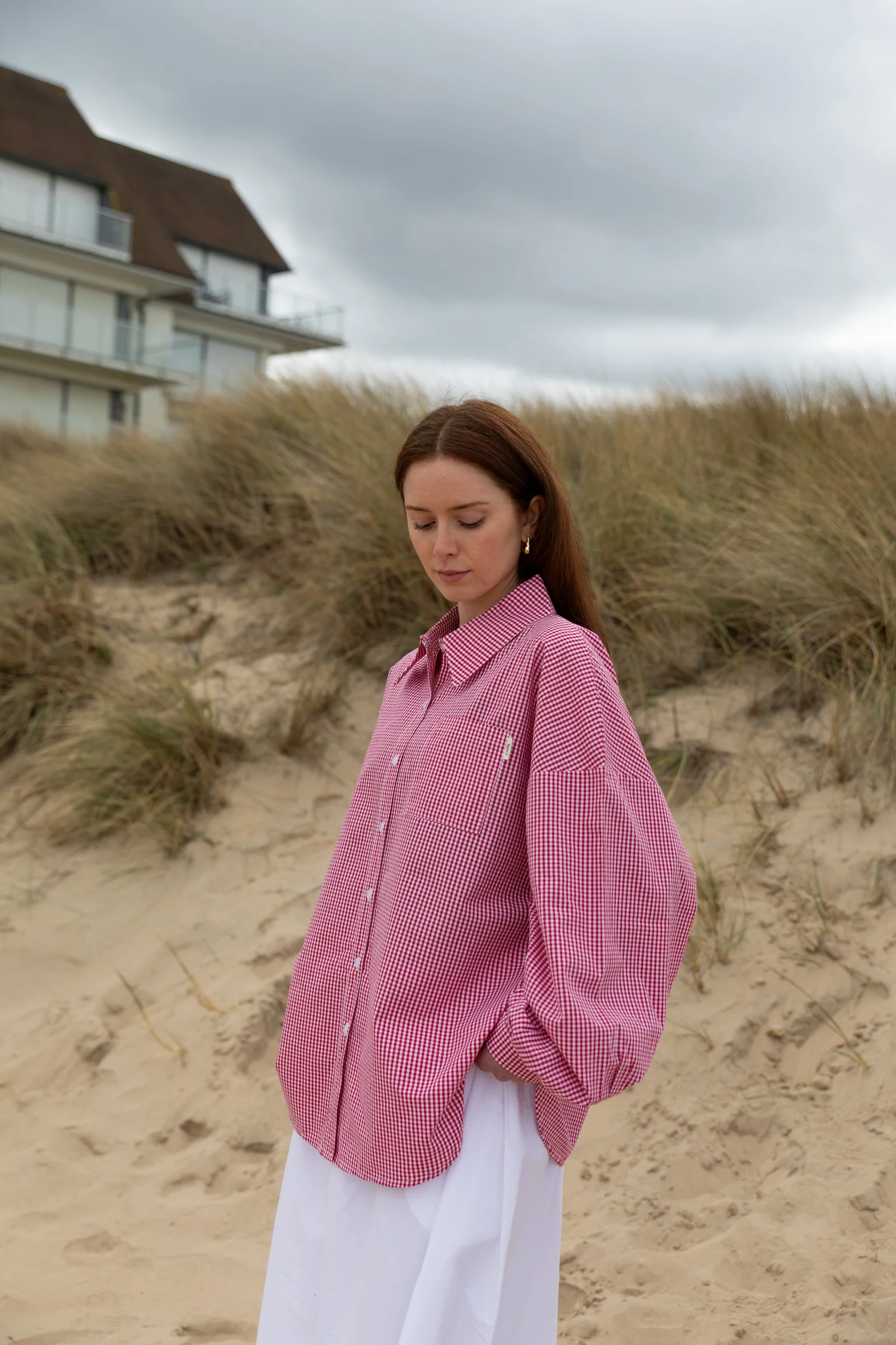 plaid oversized shirt - cherry/white - Image 3