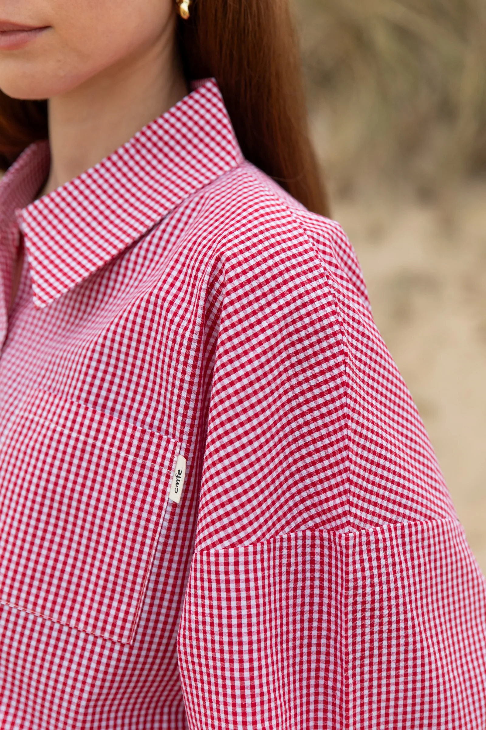 plaid oversized shirt - cherry/white - Image 4