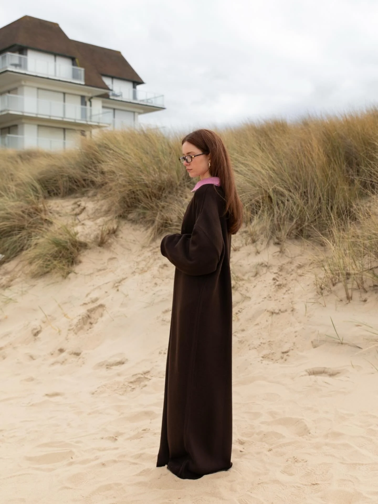 spring knit v-dress - dark brown - Image 3