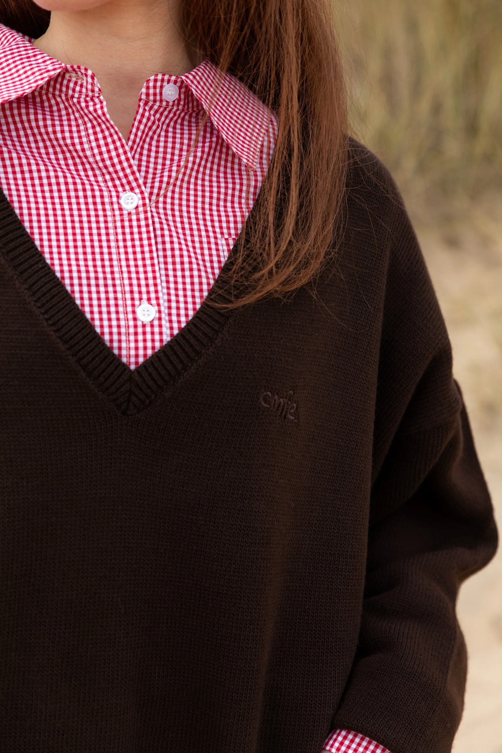 spring knit v-dress - dark brown - Image 4